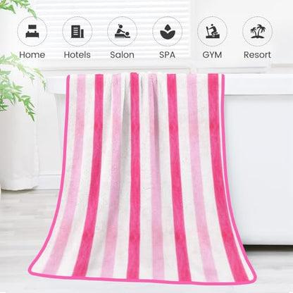JML Microfiber Bath Towels Set of 4, 30" x 60", Cabana Stripe Pink - color: Cabana Stripe Pink, size: 4 Pack (30 in x 60 in)