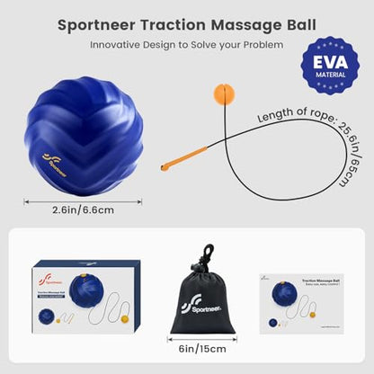 Sportneer Massage Balls for Trigger Point Therapy, Lacrosse Ball with String, Muscle Myofascial Massage Balls for Deep Tissue Release Foot Plantar Fasciitis,Hard Ball for Back Shoulder Relax- Blue
