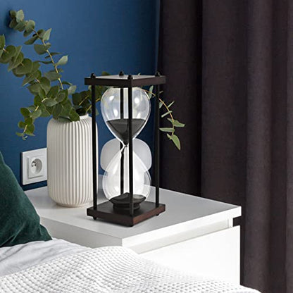 Hourglass Timer 60 Minute Large, Decorative Wooden Sandglass, Black