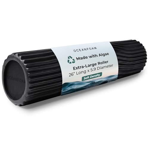 Oceanfoam Tsunami Roller (Black & Charcoal Marbled) - Extra-Large, 26" x 5.9" - Soft, Textured Foam Roller for Physical Therapy, Back Pain, Exercise & Stretching - Yoga, Athletics, & Wellness - color: Black & Charcoal Marbled