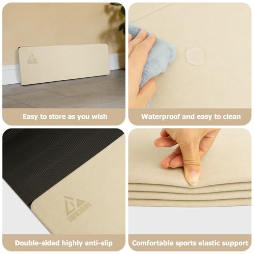 IwIeIaIrI Foldable POE Non Slip Yoga Pilates Mat– 1/4" (6mm) Thick | Foldable Lightweight with Carry Strap, Portable for Home Workout, Pilates, Travel & Gym Mat - color: Beige