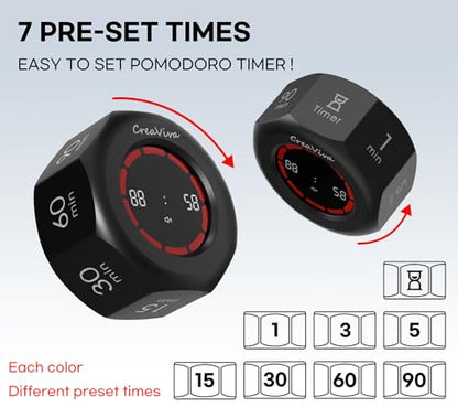 Flip Cube Pomodoro Timer - Rechargeable Visual Countdown & Count Up Stopwatch, 7 Preset Intervals, 3 Alarm Modes, Productivity Tool for ADHD, Kids, Study, Work & Kitchen (Gray) - color: Space Grey