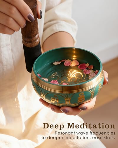 Hihealer Singing Bowl, Authentic Tibetan Sound Bowl for Yoga - color: Blue(Lotus)