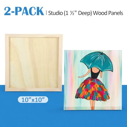 2 Pack 10x10'' Unfinished Gallery Birch Wood Canvas Panels | Birch Wood Panels Kit, 1 1/2" Deep Art Cradle Boards for Painting, Pouring, Burning,Epoxy Resin, Laser Engraving Cutting - size: 10*10 2 Pack