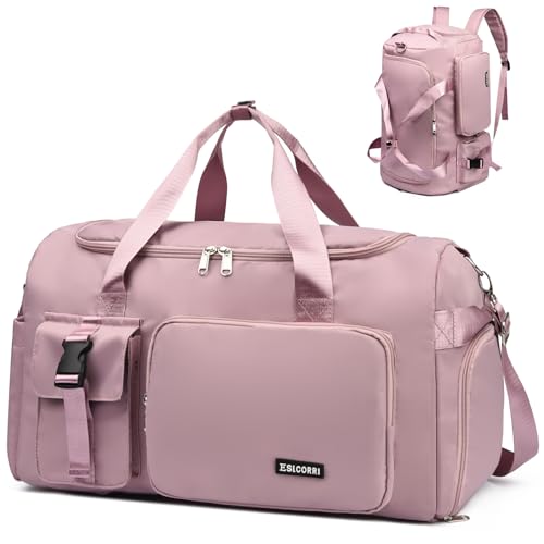 Eslcorri Gym & Travel Duffel Bag Backpack with Shoe & Wet Pocket, DarkPink - color: 42L-DarkPink