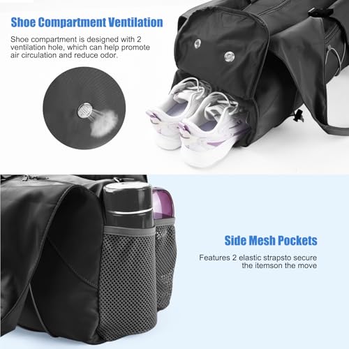 Forestfish Gym Bag For Women With Yoga Mat Holder, Black | Shoe Compartment, Wet Dry Storage Pocket, Removable Shoulder Strap, Lightweight & Water Resistant - color: Black