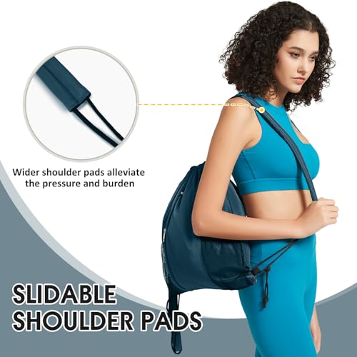 WANDF Drawstring Backpack, Gym String Bag with Shoulder Pad - color: M, Blue-green, size: Medium