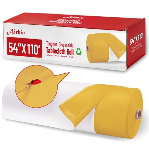 Disposable Tablecloth, 110 Ft X 54 In Plastic Table Cloth Rectangle Table | White Gold Tablecloth Plastic Table Cloth Disposable PEVA Plastic Table Cover with Cutter for Weddings, Parties, Anniversary - color: White and Gold, size: 1320" x 54" (Rectangula