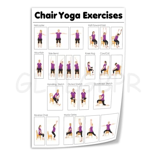 GLTLGBPR Chair Yoga Exercise Instruction Poster, Yoga Pose Chart Poster for Seniors Wall Art Canvas Printing Office Bedroom Aesthetic 08x12inch(20x30cm) Unframe-style - color: Unframe-style, size: 12"L x 8"W