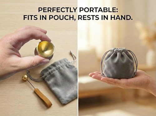Mini Singing Bowl Set, Small Portable Brass Meditation Sound Bowl with Copper Striker Ball & Drawstring Pouch, for Yoga, Mindfulness, Relaxation, Chakra & Spiritual Gift (1.6 inch, SMALL SIZE)