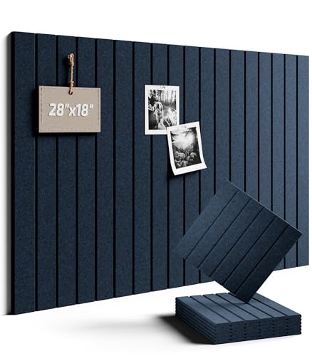 28" x 18" Felt Bulletin Board Tiles, Fine Stripe, Carbon Blue | 6-Pack Cork Board Alternative, 30 Adhesive Tabs, Push Pin Board, Wall Decor, Office, Home, Classroom, Dorm - color: Carbon Blue, size: Fine-Stripe
