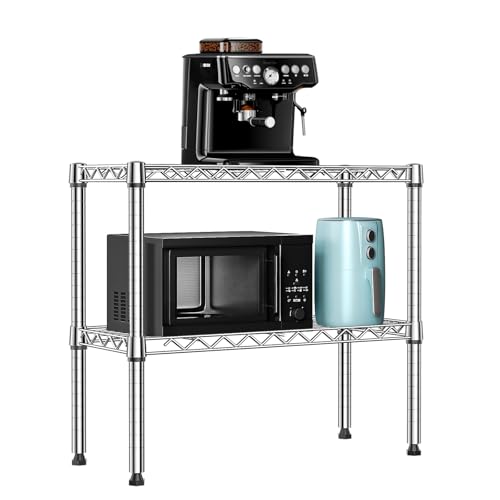 MZG 220 lbs 2 Tier Storage Rack Metal Wire Shelving Unit, Storage Standing Household Shelf Organizer for Laundry Bathroom Kitchen Pantry Closet Garage Utility Room, Chrome 11.8" D x 27.6" W x 23.4" H - color: Chrome, size: 2 Tier 11.8" D x 27.6" W x 23.4"