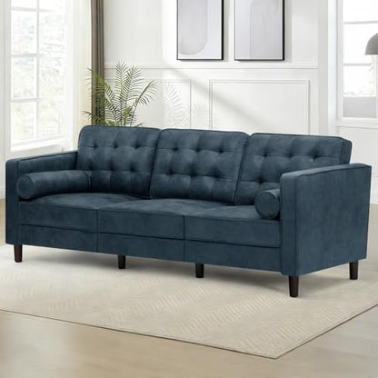 84" Suede Leather Sofa with 2 Soft Pillows, Blue - color: Blue, size: 84" Sofa
