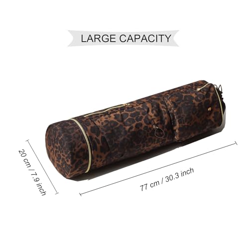 ESVAN Yoga Mat Bag with Multi Pockets Drawstring Yoga Mat Carrier Pilates Exercise Multi-Functional Storage Bag - color: Leopard Print New