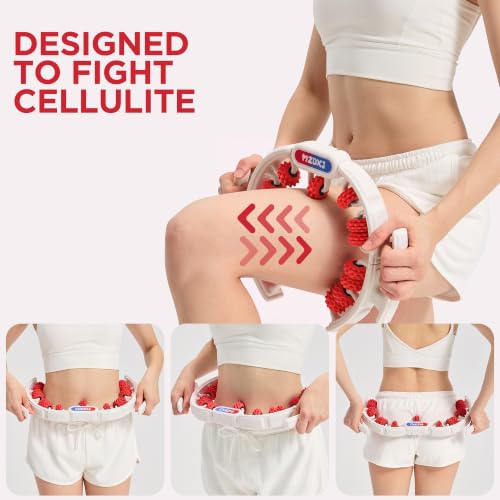 Cellulite Massage Tool, Anti-Cellulite Roller- Lymphatic Drainage Massager - Muscle Roller, Deep Fascia Massage, Dimpled Skin Removal, Legs/Thighs/Buttocks (15 Wheel - Red) - color: White and Red
