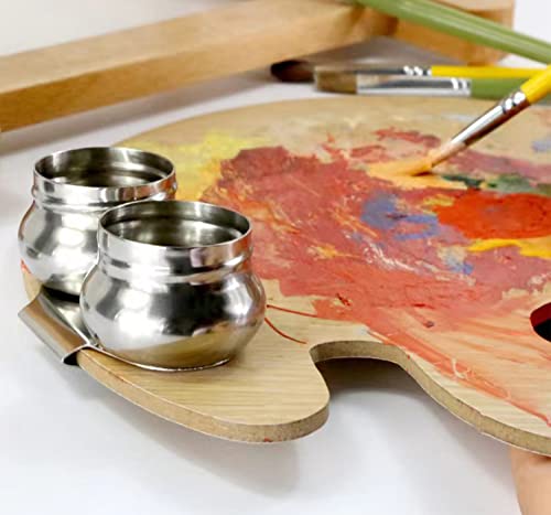 Stainless Steel Palette Cup with Lid, Portable Travel Double Dipper Oil Painting Pot Container, No Leakage, Can Clip on Palette | Portable Travel Double Dipper Oil Painting Pot Container, No Leakage, Can Clip on Palette