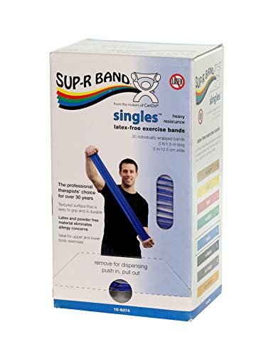 CanDo 10-6374 Sup-R Band, Latex-Free, 5' Singles, 30 Piece Dispenser, Blue - color: Blue: Heavy, size: 5 ft Single (30 ct)