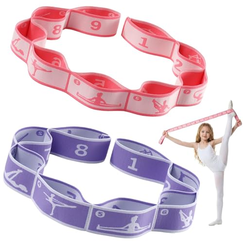 Slim Panda 2 PCS Stretch Strap for Kids Gymnastics Multi-Loop Elastic Strap for Ballet, Latin, Dance, Yoga, Children Flexibility Training & Exercise Resistance Yoga Band- 8 Loops - color: Red & Purple