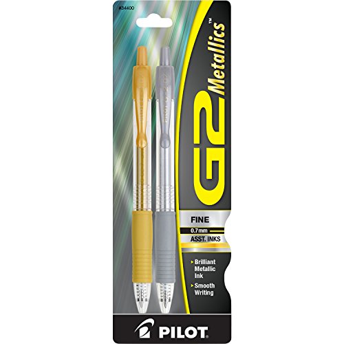 Pilot, G2 Metallics Gel Roller Pens, Fine Point 0.7 mm, Gold & Silver, Pack of 2 - size: 1 Count (Pack of 1)