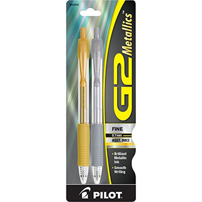 Pilot, G2 Metallics Gel Roller Pens, Fine Point 0.7 mm, Gold & Silver, Pack of 2 - size: 1 Count (Pack of 1)