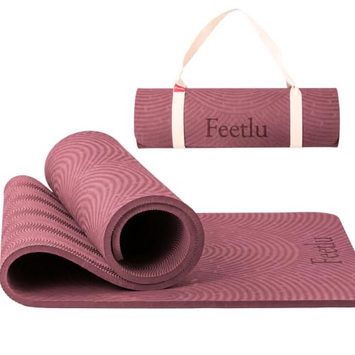 Extra Thick 12mm Exercise Mat – 74"L x 26"W Inch, Non-Slip, Joint-Friendly & Cushioned Fitness Mat for Yoga, Pilates & Floor Workouts – Durable, Supportive & Includes Feetlu Classic Strap - color: DK Pink