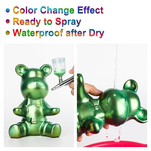 HOMY ARTY Iridescent Airbrush Paint - 30 Colors with 4.05 fl oz Thinner and | 4.05 fl oz Primer, Ready to Spray Acrylic Airbrush Paints, Water-Based Iridescent Air Brush Colors for Plastic Model, Canvas