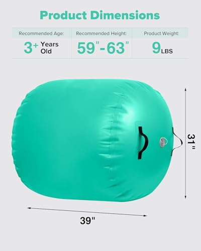 Gymnastics Air Roller Air Barrel Inflatable Tumbling Mat Tumble Air Spot - Gymnastics Training Springboard - Round Inflatable Springboard with Pump for Yoga Training Cheerleading Home Use - color: Green, size: （H）39.37inch*(Diam)31.5inch