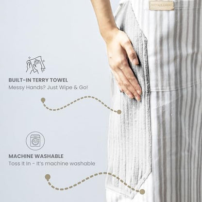 100% Cotton Kitchen Apron with 2 Pockets – Adjustable Chef Apron for Cooking Baking BBQ – Unisex Apron - color: Wipe Grey