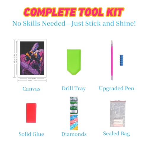 DDGEMART 5D Diamond Painting Kit for Adults, Full Drill Macro Bumblebee on Purple Flower Vibrant Insect Nature Art for Beginners, 12x16 inch - color: Bumblebee