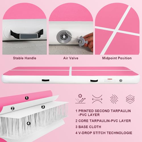 Inflatable Gymnastics Mat Air Tumble Track Tumbling Mats with Pump - color: White Pink Purple, size: 10ft*5ft*6inch(3m*1.5m*15cm)
