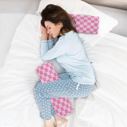 Checkered Pink Neck Roll Pillow Bolster Round Health Memory Foam Long Cervical Cylinder Pillows with Removable Washable Cover for Body Bed Legs Back Yoga - color: Checkered Pink