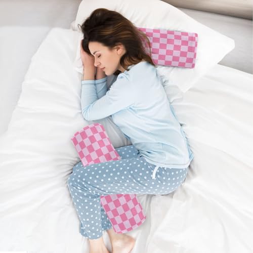 Checkered Pink Neck Roll Pillow Bolster Round Health Memory Foam Long Cervical Cylinder Pillows with Removable Washable Cover for Body Bed Legs Back Yoga - color: Checkered Pink