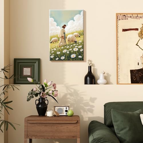 SparkGlow Jesus Framed Paint by Numbers Kit for Adults, 8×12 Inch | The Good Shepherd Number Painting, Include Easel, Premium Canvas, Painting by Number for Gift, Home Decoration - color: Jesus043