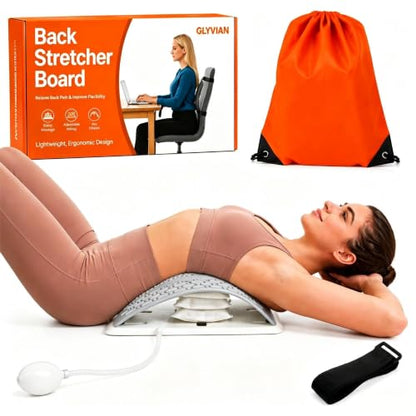 Inflatable Back Stretcher for Lower Back Pain Relief, Adjustable Airbag Lumbar Traction Device,Spine Decompression Support Board with Acupressure Massage&Chair Strap,Posture Corrector for Home Office