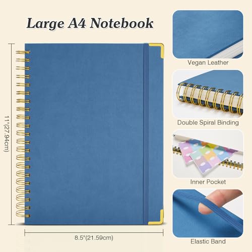 Blank Spiral Notebook: Sketch Book 8.5" X 11", Hardcover Leather Sketchbook | 300 Pages Unlined Notebooks for Women Men, 100gsm Thick Paper Journal, A4 Large Art Sketchbook for Drawing Work, Dark Blue - color: Dark Blue, size: A4