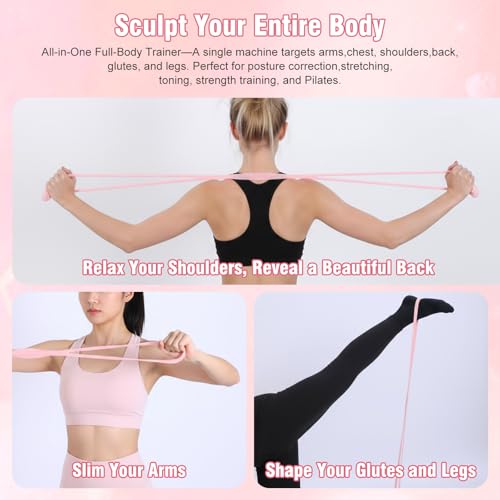 Arm Resistance Bands 8 Shaped Resistance Bands with Handles for Shoulder Back Arm Workout for Yoga Fitness Equipment - color: Pink