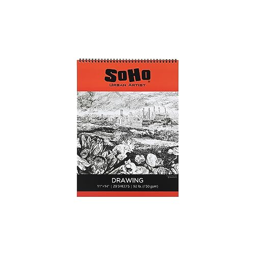 SoHo Urban Artist Softcover Drawing Pad - 11"x14", 12 Pack w/288 Sheets Total - 92 lbs/150gsm, Mixed Media, Dual-Sided, Acid-Free, Wire-Bound, Micro-Perforated, Repeated Erasing & Reworking - size: 11"x14"