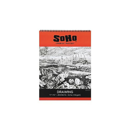 SoHo Urban Artist Softcover Drawing Pad - 11"x14", 12 Pack w/288 Sheets Total - 92 lbs/150gsm, Mixed Media, Dual-Sided, Acid-Free, Wire-Bound, Micro-Perforated, Repeated Erasing & Reworking - size: 11"x14"