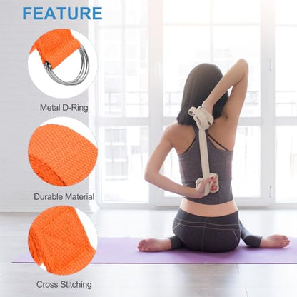 PATIKIL Yoga Strap for Stretching Cotton Yoga Belt with Adjustable Metal D-Ring Buckle Stretch Band for Fitness Pilates - color: Orange