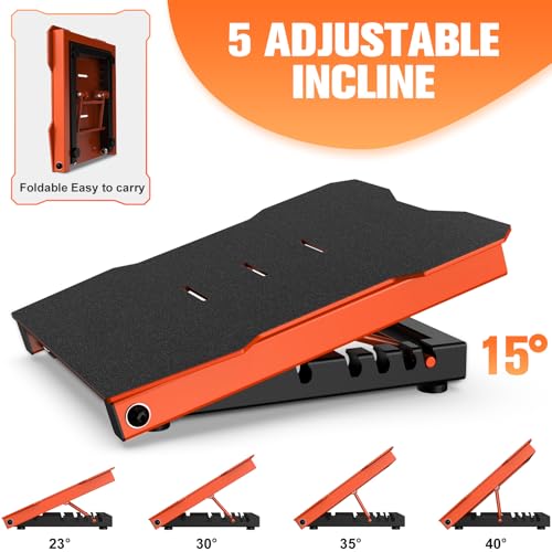 Steel Slant Board Calf Stretcher, 600 Lbs Weight Capacity 5-Level Adjustable Incline Board Squat Wedge Achilles Ankle Stretcher Non-Slip Surface for Squat, Fitness, Physical Therapy - color: Orange
