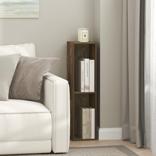 Furinno Fulda Book Shelf, 3-Tier Narrow Bookshelf, Bookcase with 8-in Width Storage Shelf, 9.3 x 7.9 x 31.5, for Living Room, Bedroom, Home Office, Amber Pine - color: Amber Pine, size: 3-Tier, 8-Inch Width