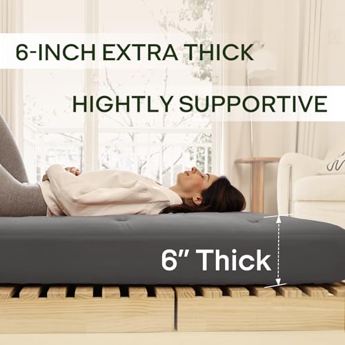 ZonLi Japanese Floor Futon Mattress 100% Cotton Washable Cover Foldable | 75" x 39" Twin Size 6" Thick Tatami Mat Sleeping Pad, Roll Up Floor Lounger Bed for Guest, Dormitory, Camping & Travel - color: Grey, size: Twin(75"L x 39"W x 6"Th)