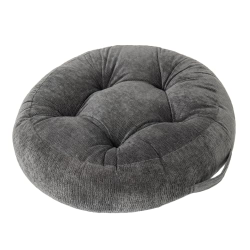 Floor Pillow Cushion for Adults Sitting | Large Meditation Cushion Pillow with Handle for Tatami Living Room or Yoga (1, Round, Dark Gray, 22 x 22 x 6 inches) - color: Round Dark Gray