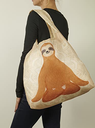 O-WITZ Reusable Grocery Bags | Vibrant Tote Bag For Groceries, Gym, Beach Gear, Toys & More | Washable Design With Large Handles For Maximum Convenience | Folds Into A Small Pouch, Sloth Yoga - color: Sloth Yoga