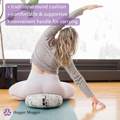 Hugger Mugger Zafu Meditation Cushion - Support in Cross-Legged Sitting, Buckwheat Filled, Durable Fabric, Convenient Handle, Handmade in USA - color: Rain