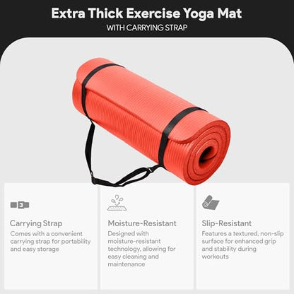BalanceFrom 1-inch Thick 71x24 Inches Extra Thick Exercise Yoga Mat - color: Red