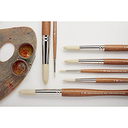 Winsor & Newton Artists' Oil Synthetic Brush, Round #2 | Synthetic Flagged Bristles, Excellent Color Carrying Capacity, Handmade in England, For Oil Paint - style: Round #2