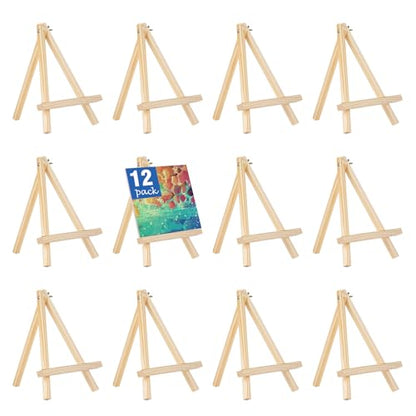 12 Pack 10 Inch Mini Wooden Display Easels | Tripod Painting Easel Stand, Portable Art Canvas Holder for Photos, Prints and Signs