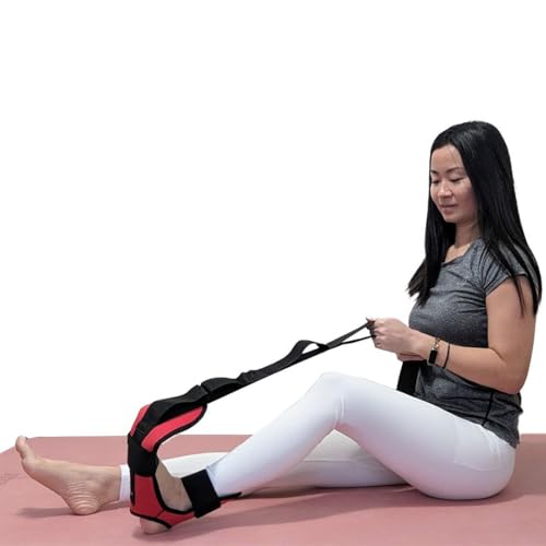 Foot and Calf Stretcher - Stretching Strap for Plantar Fasciitis, Achilles Tendonitis, Heel Spurs, Foot Drop, & Hamstring, Versatile Stretch Strap Used as Leg stretcher, Hamstring Stretcher and Foot Stretcher - color: Red