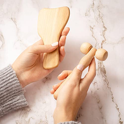 tuuli Body and Face Roller, Multi-Functional Wooden Massage Roller, Helps Ease Muscle Tension and Support Skin Health, Natural Face Massage Tools, Set of 2 (2 Piece Set C) - size: 2 piece set C